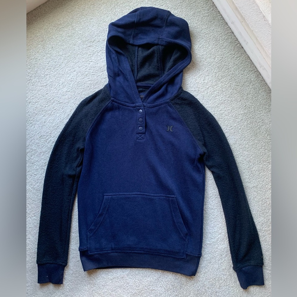HURLEY Olympia Pullover Knit Hoodie XS Blue Black NEW Women